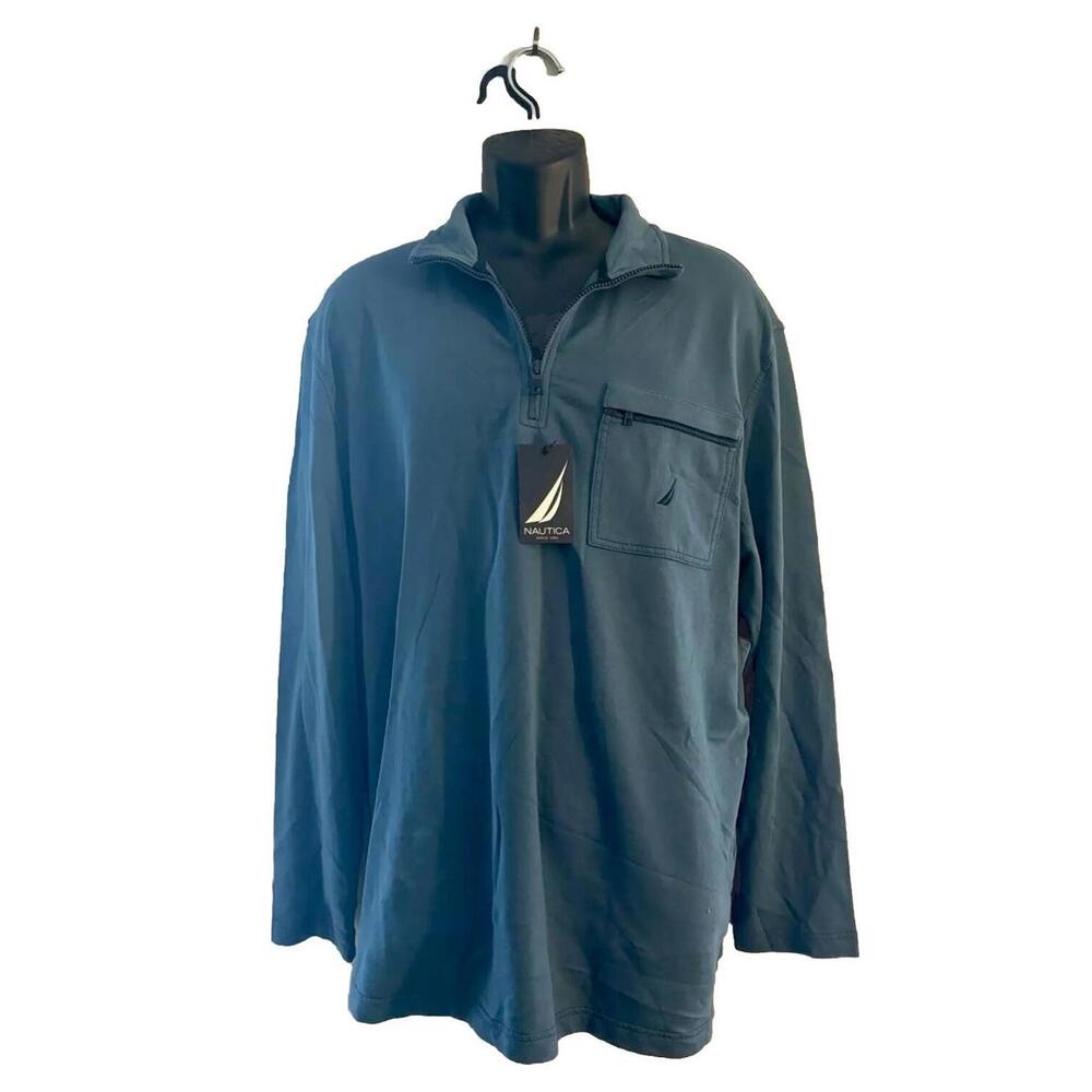 Nautica Rugby Shirt Mens Size XL Blue 1/4 Zip Long Sleeve Mock Neck Pullover NWT